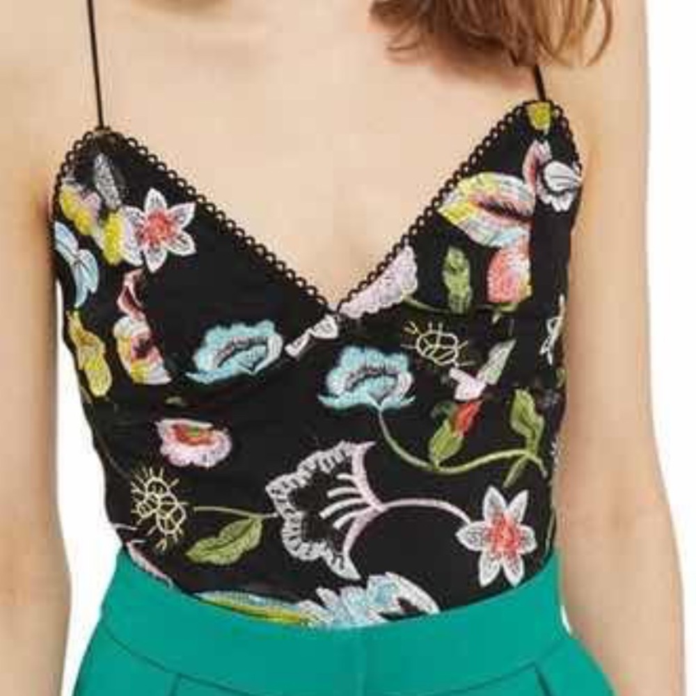 Topshop Embroidered Floral Bodysuit